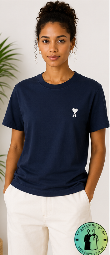 T-shirt en coton Ami de Cœur Bleu Marine Cœur Blanc