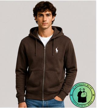 Polo Ralph Lauren   Sweat à capuche zippé en maille double Marron Foncé