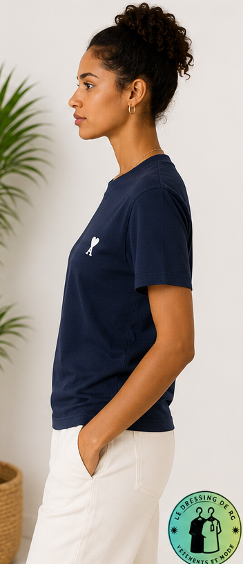 T-shirt en coton Ami de Cœur Bleu Marine Cœur Blanc