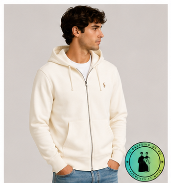 Polo Ralph Lauren   Sweat à capuche zippé en maille double Crème