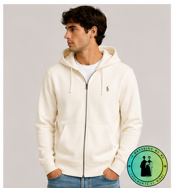 Polo Ralph Lauren   Sweat à capuche zippé en maille double Crème