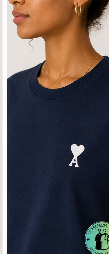 T-shirt en coton Ami de Cœur Bleu Marine Cœur Blanc