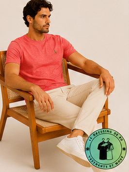 T-shirt col rond jersey Custom Slim Fit Rouge Pastel