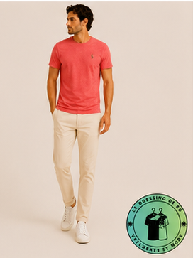 T-shirt col rond jersey Custom Slim Fit Rouge Pastel