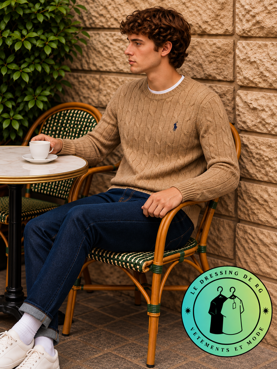 Polo Ralph Lauren   Pull pour homme en coton méché torsadé – Marron Clair