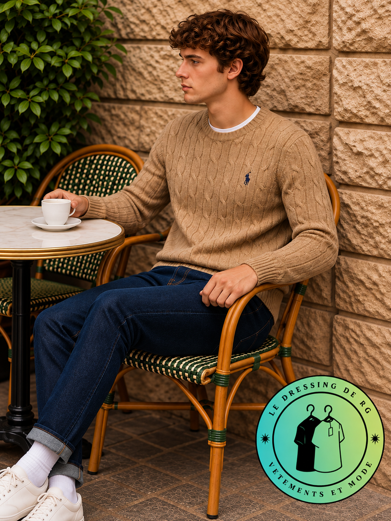 Polo Ralph Lauren   Pull pour homme en coton méché torsadé – Marron Clair