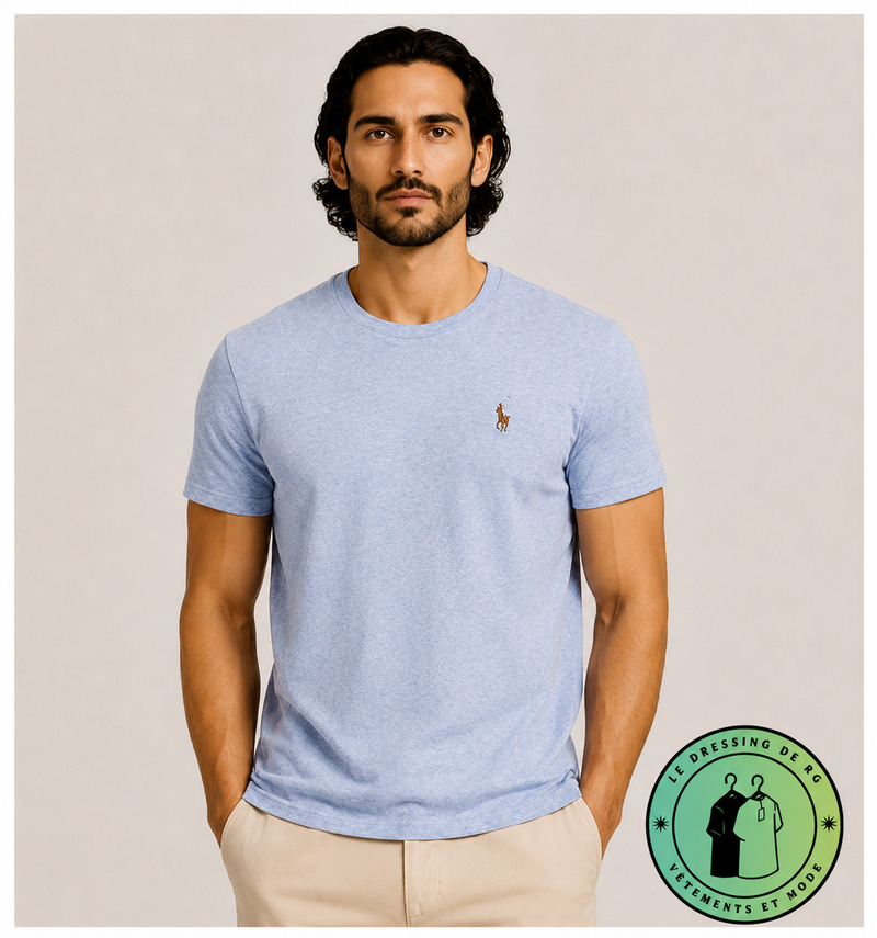 T-shirt Custom Slim Fit en coton doux Bleu Chiné