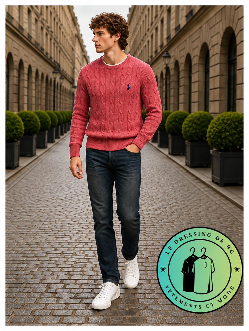 Polo Ralph Lauren   Pull pour homme en coton méché torsadé – Rose Fraise