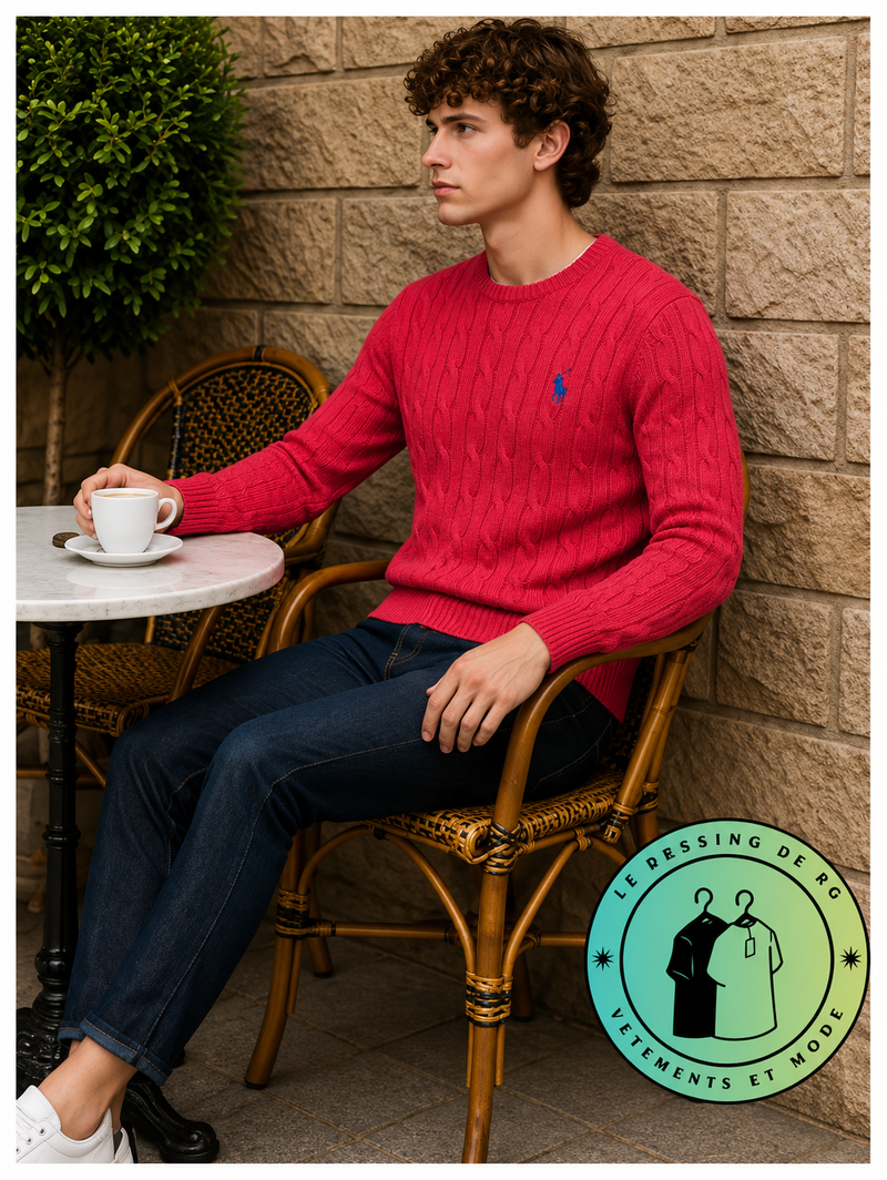 Polo Ralph Lauren   Pull pour homme en coton méché torsadé – Rouge pâle