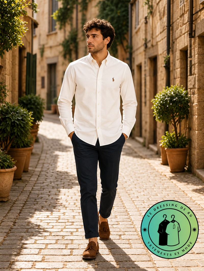 Chemise Polo Ralph Lauren en maille légère de coton piqué Crème