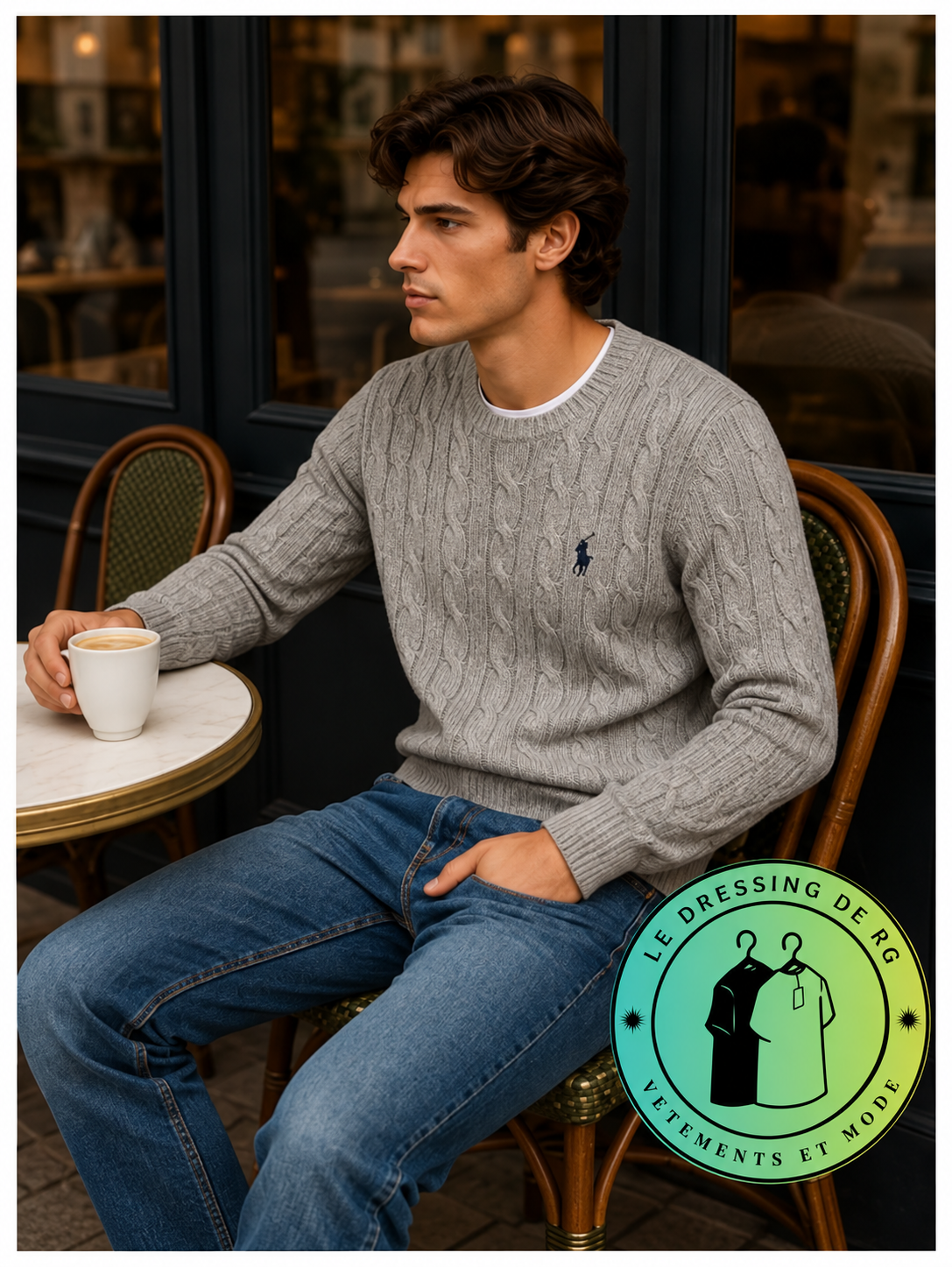 Polo Ralph Lauren   Pull pour homme en coton méché torsadé – Gris Foncé