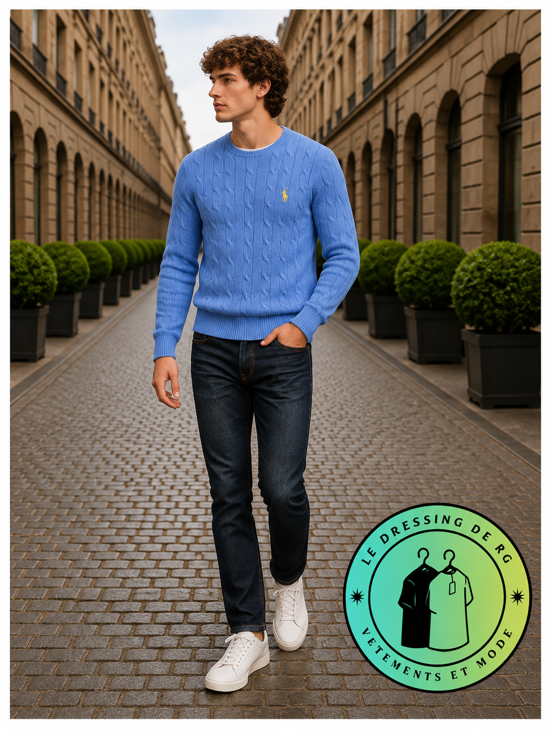 Polo Ralph Lauren   Pull pour homme en coton méché torsadé – Bleu