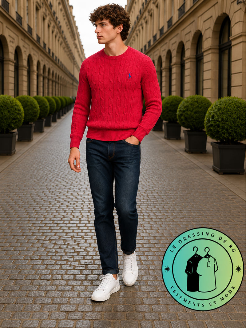 Polo Ralph Lauren   Pull pour homme en coton méché torsadé – Rouge pâle