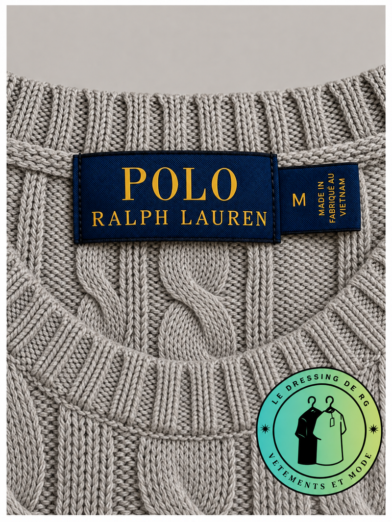 Polo Ralph Lauren   Pull pour homme en coton méché torsadé – Gris Foncé