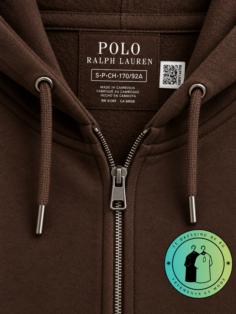Polo Ralph Lauren Sweat à capuche zippé en maille double Marron Foncé