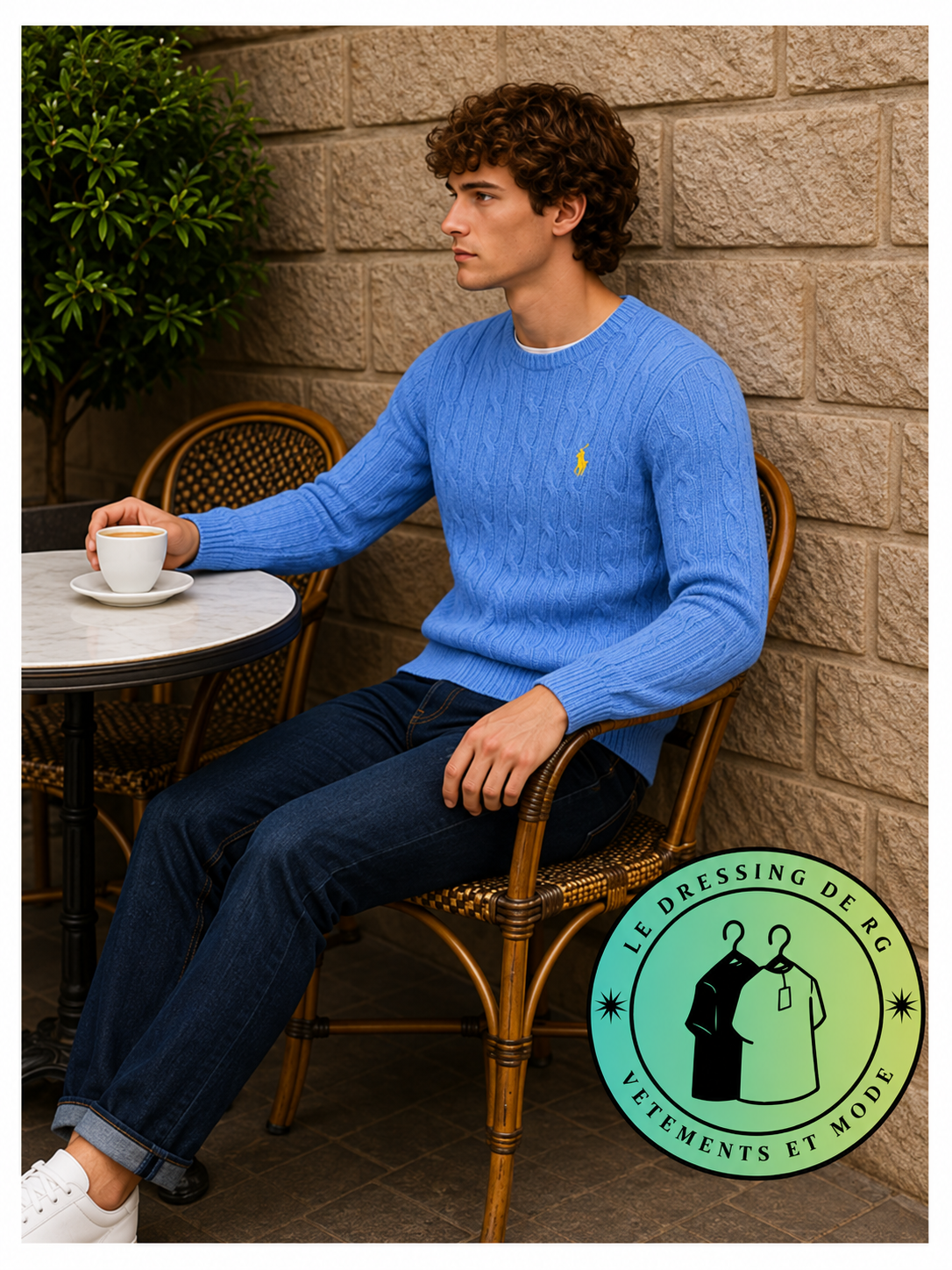 Polo Ralph Lauren   Pull pour homme en coton méché torsadé – Bleu