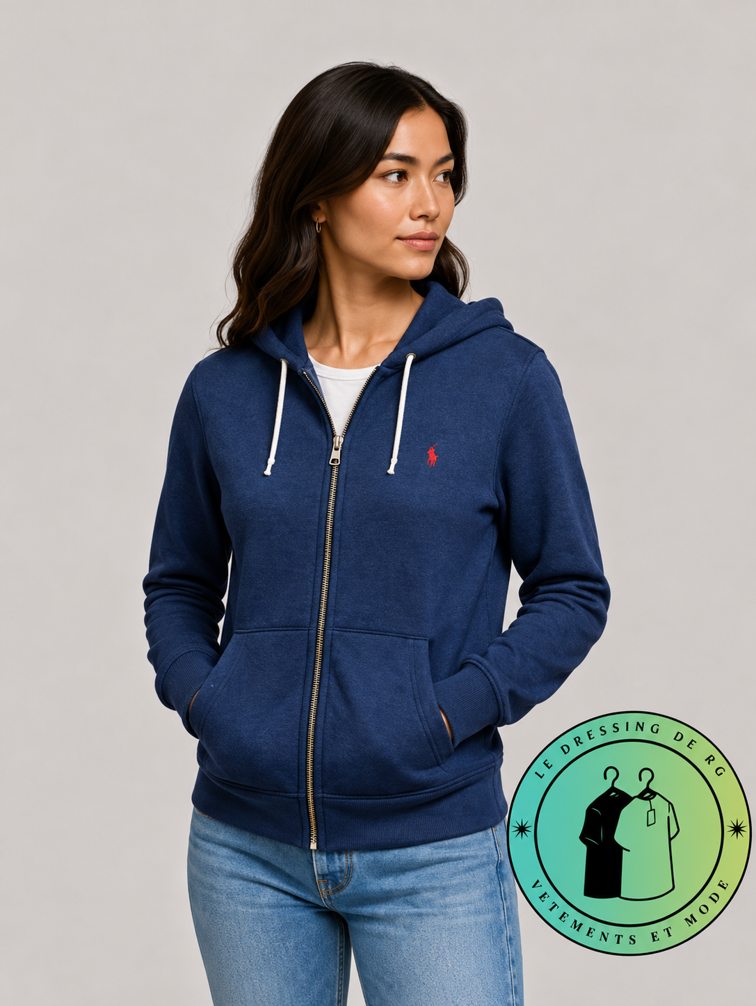 Polo Ralph Lauren   Sweat à capuche zippé en maille double Bleu Marine
