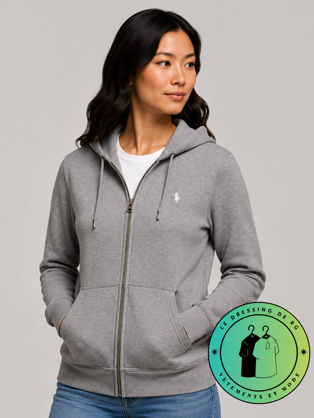 Polo Ralph Lauren   Sweat à capuche zippé en maille double Gris