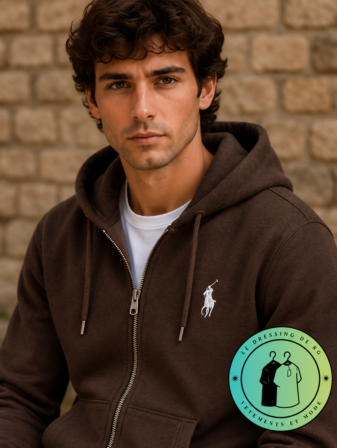 Polo Ralph Lauren Sweat à capuche zippé en maille double Marron Foncé