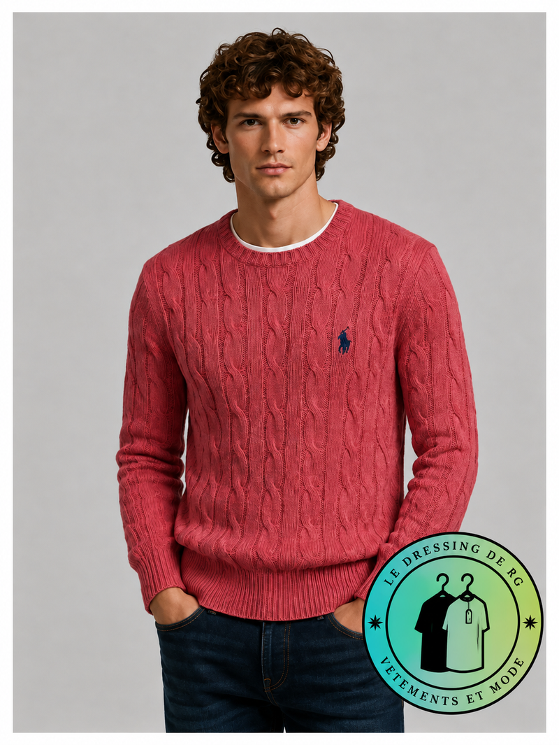 Polo Ralph Lauren   Pull pour homme en coton méché torsadé – Rose Fraise