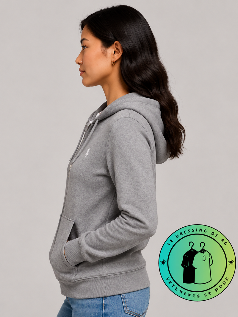 Polo Ralph Lauren   Sweat à capuche zippé en maille double Gris
