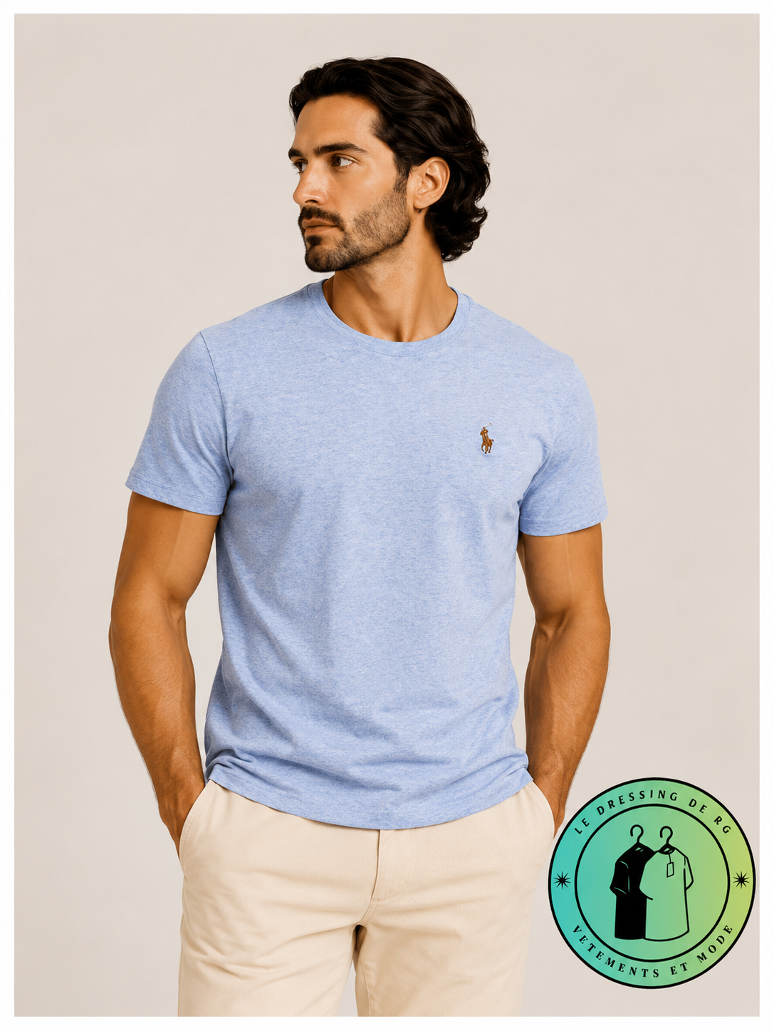 T-shirt Custom Slim Fit en coton doux Bleu Chiné