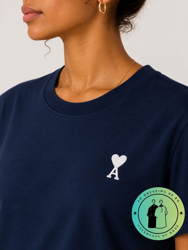 T-shirt en coton Ami de Cœur Bleu Marine Cœur Blanc
