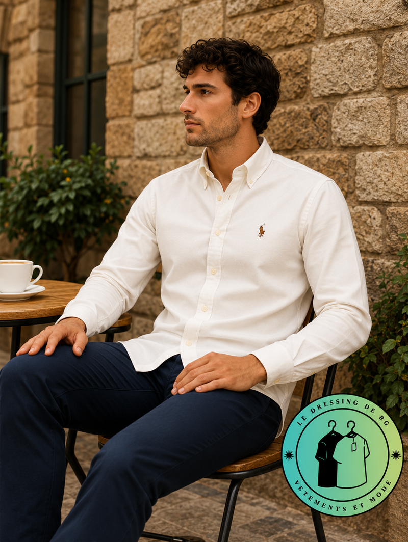 Chemise Polo Ralph Lauren en maille légère de coton piqué Crème