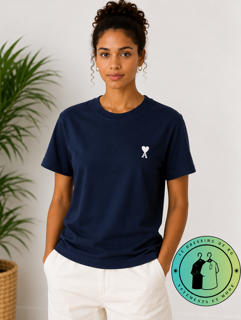 T-shirt en coton Ami de Cœur Bleu Marine Cœur Blanc