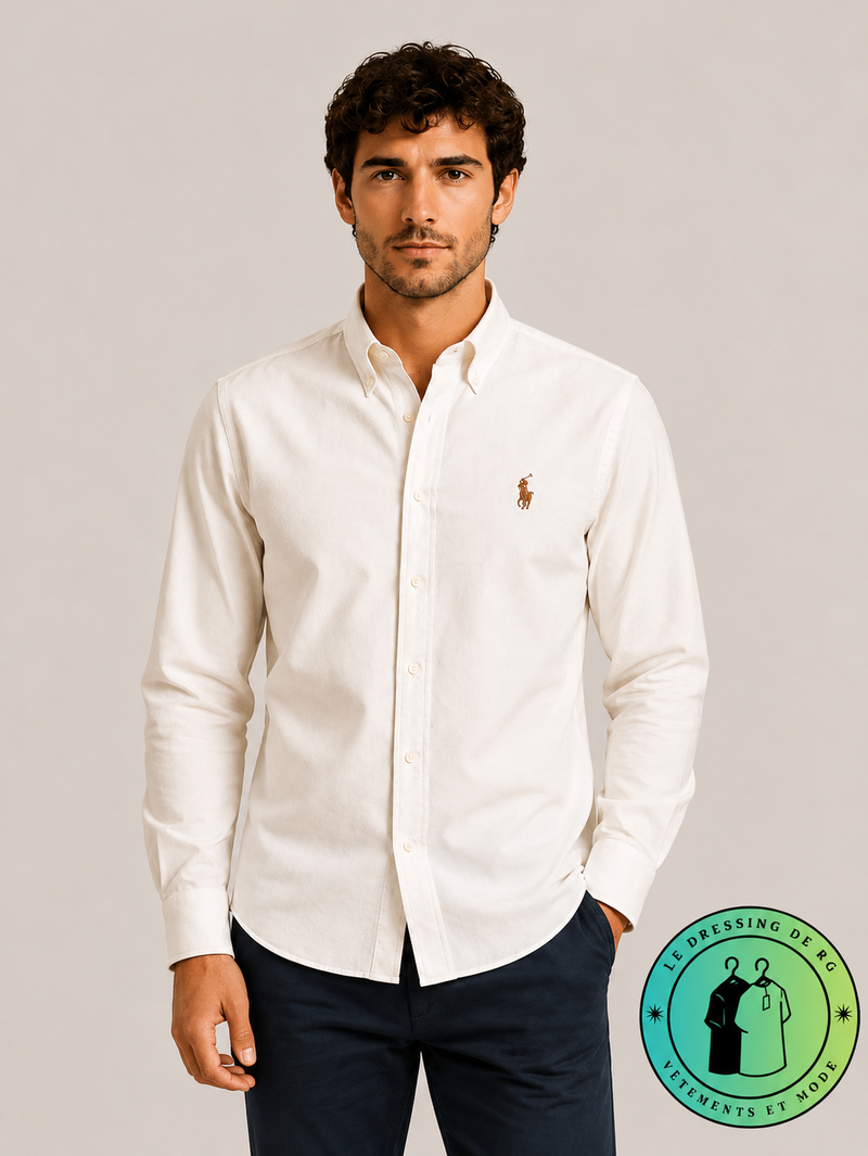 Chemise Polo Ralph Lauren en maille légère de coton piqué Crème