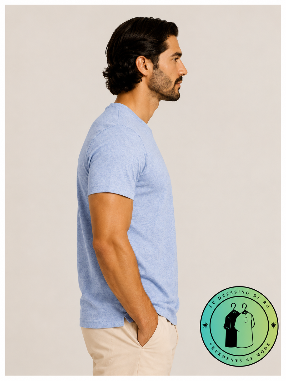 T-shirt Custom Slim Fit en coton doux Bleu Chiné