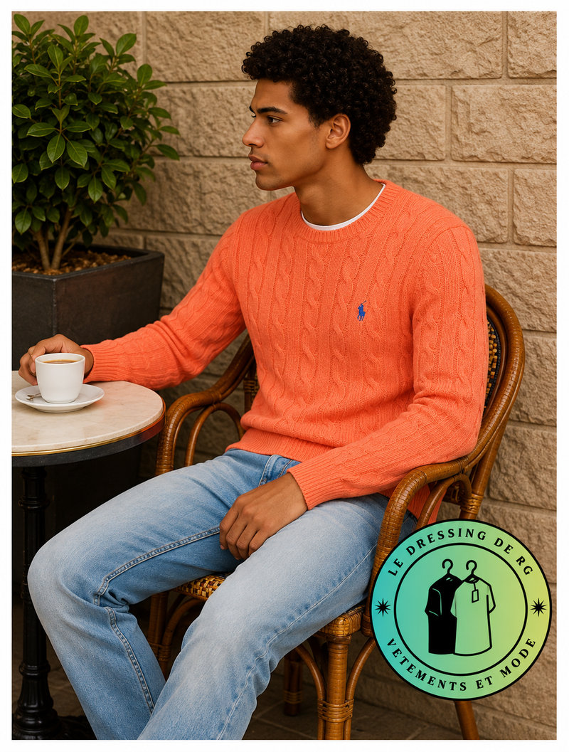 Polo Ralph Lauren   Pull pour homme en coton méché torsadé – Orange Clair