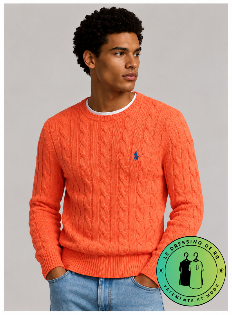 Polo Ralph Lauren   Pull pour homme en coton méché torsadé – Orange Clair