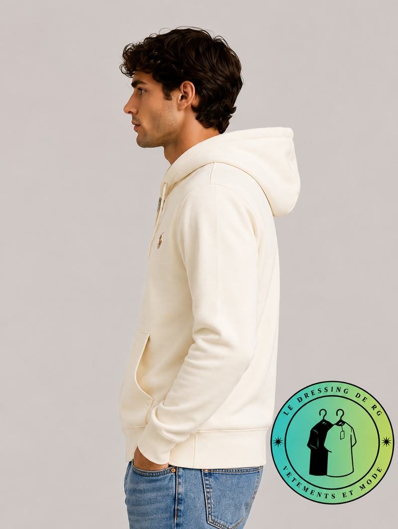 Polo Ralph Lauren   Sweat à capuche zippé en maille double Crème