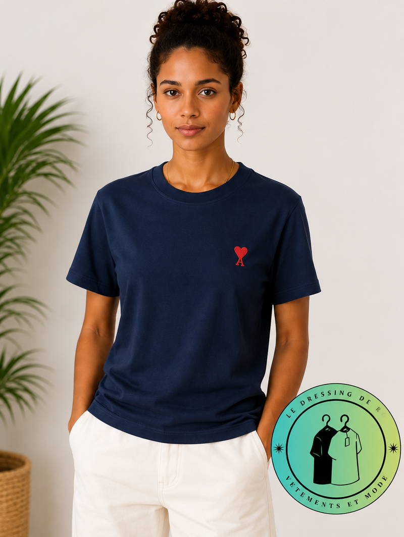 T-shirt en coton Ami de Cœur Bleu Marine Cœur Rouge