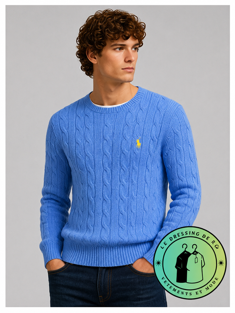 Polo Ralph Lauren   Pull pour homme en coton méché torsadé – Bleu