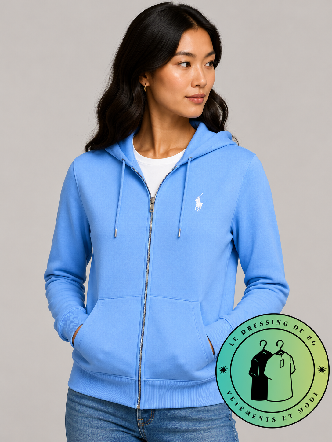 Polo Ralph Lauren   Sweat à capuche zippé en maille double Bleu Ciel