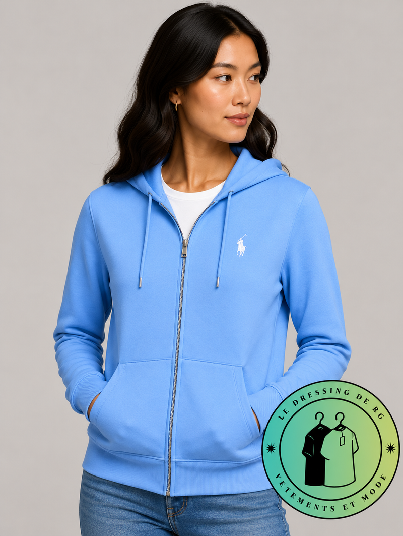 Polo Ralph Lauren   Sweat à capuche zippé en maille double Bleu Ciel