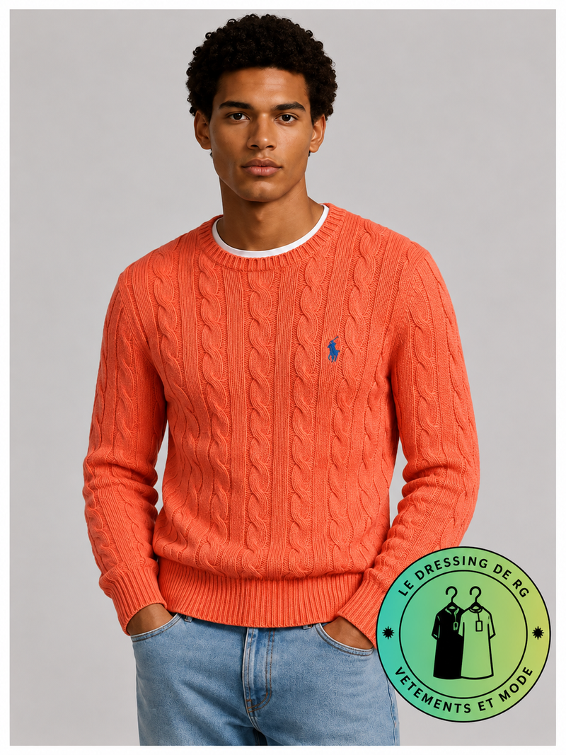 Polo Ralph Lauren   Pull pour homme en coton méché torsadé – Orange Clair