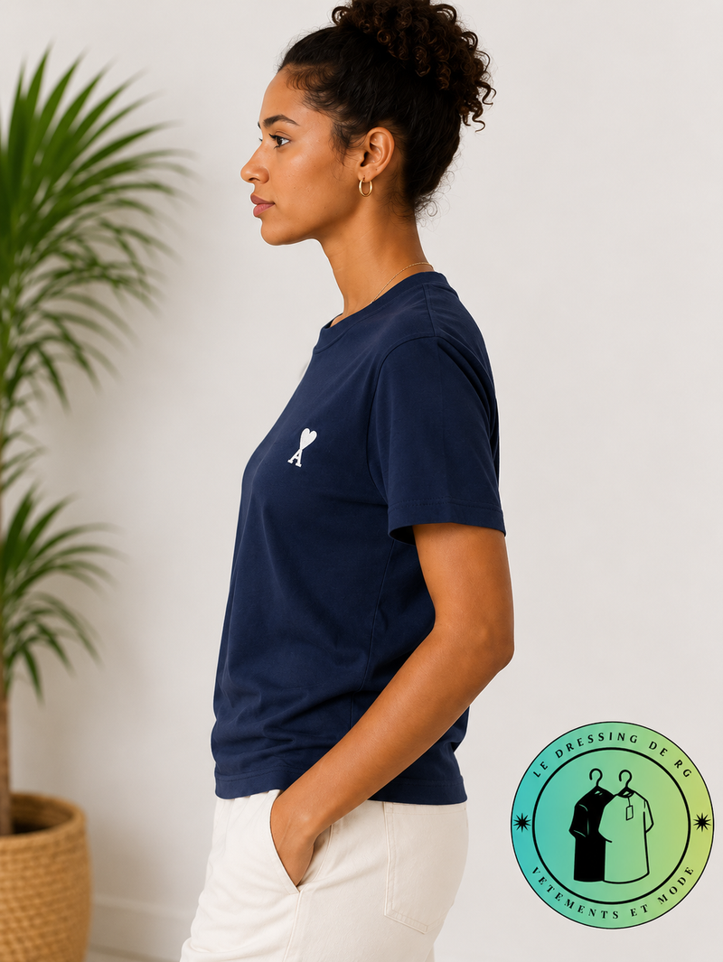 T-shirt en coton Ami de Cœur Bleu Marine Cœur Blanc
