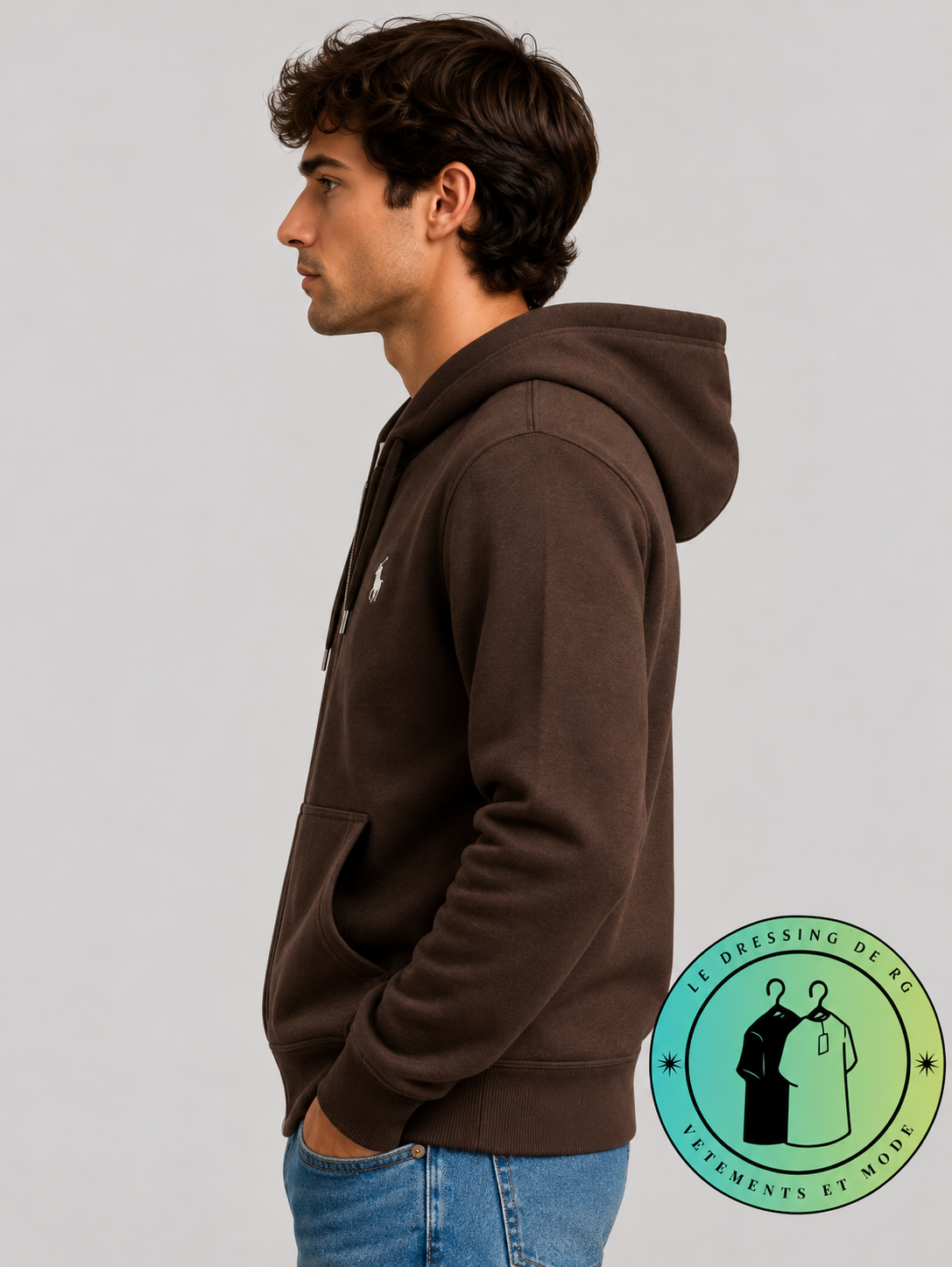 Polo Ralph Lauren Sweat à capuche zippé en maille double Marron Foncé