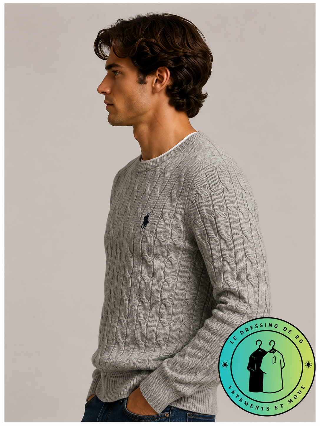 Polo Ralph Lauren   Pull pour homme en coton méché torsadé – Gris Foncé
