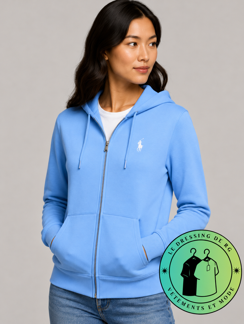 Polo Ralph Lauren   Sweat à capuche zippé en maille double Bleu Ciel