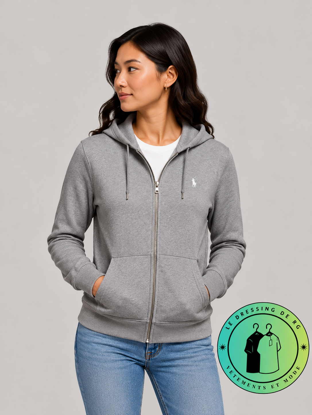 Polo Ralph Lauren   Sweat à capuche zippé en maille double Gris