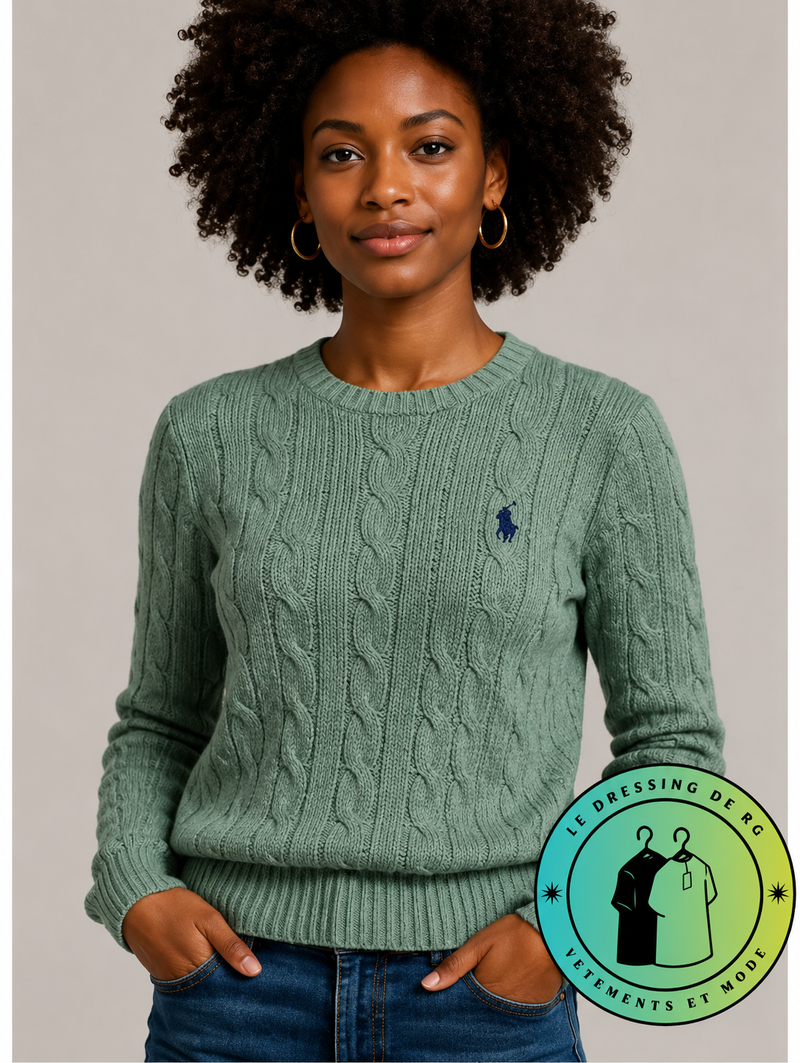 Polo Ralph Lauren   Pull pour homme en coton méché torsadé – Vert Olive