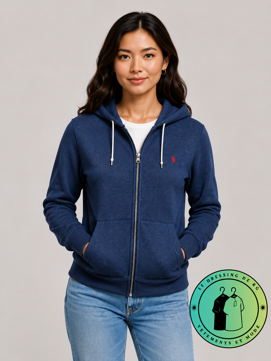 Polo Ralph Lauren   Sweat à capuche zippé en maille double Bleu Marine