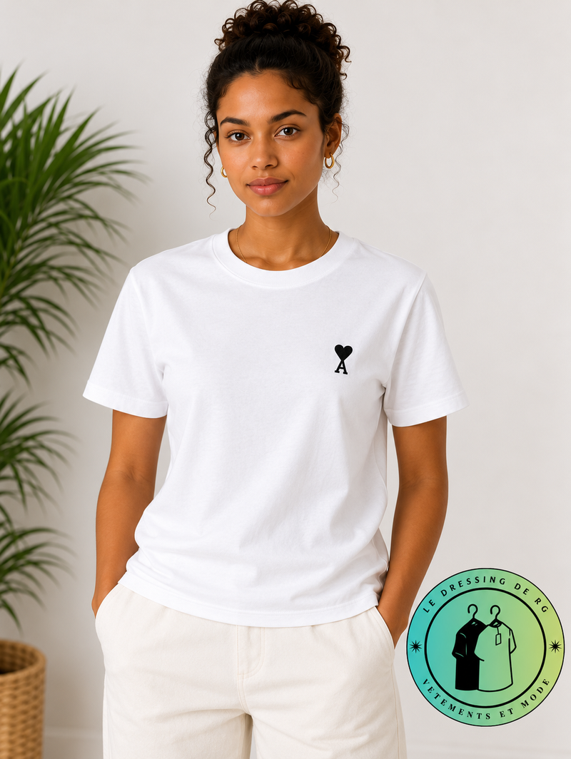 T-shirt en coton Ami de Cœur Blanc Cœur Noir