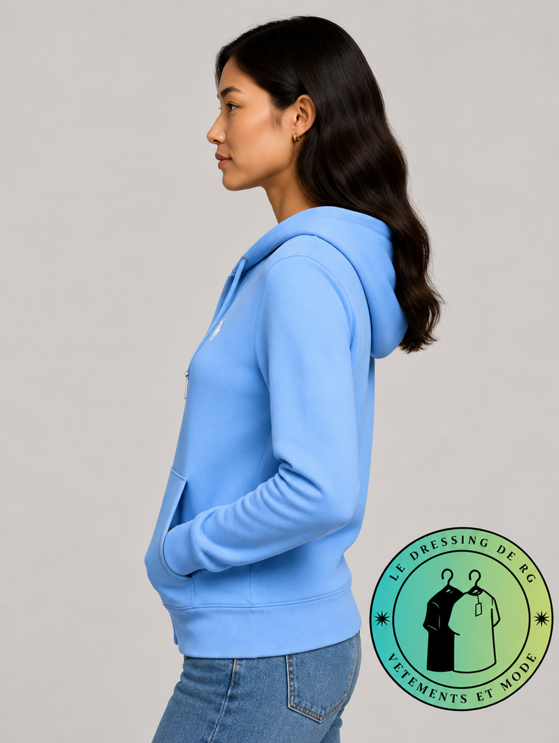 Polo Ralph Lauren   Sweat à capuche zippé en maille double Bleu Ciel