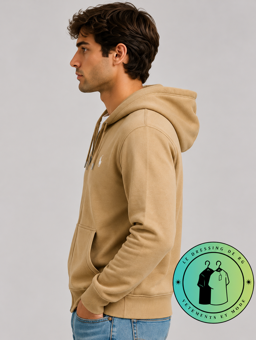 Polo Ralph Lauren  Sweat à capuche zippé en maille double Marron Clair