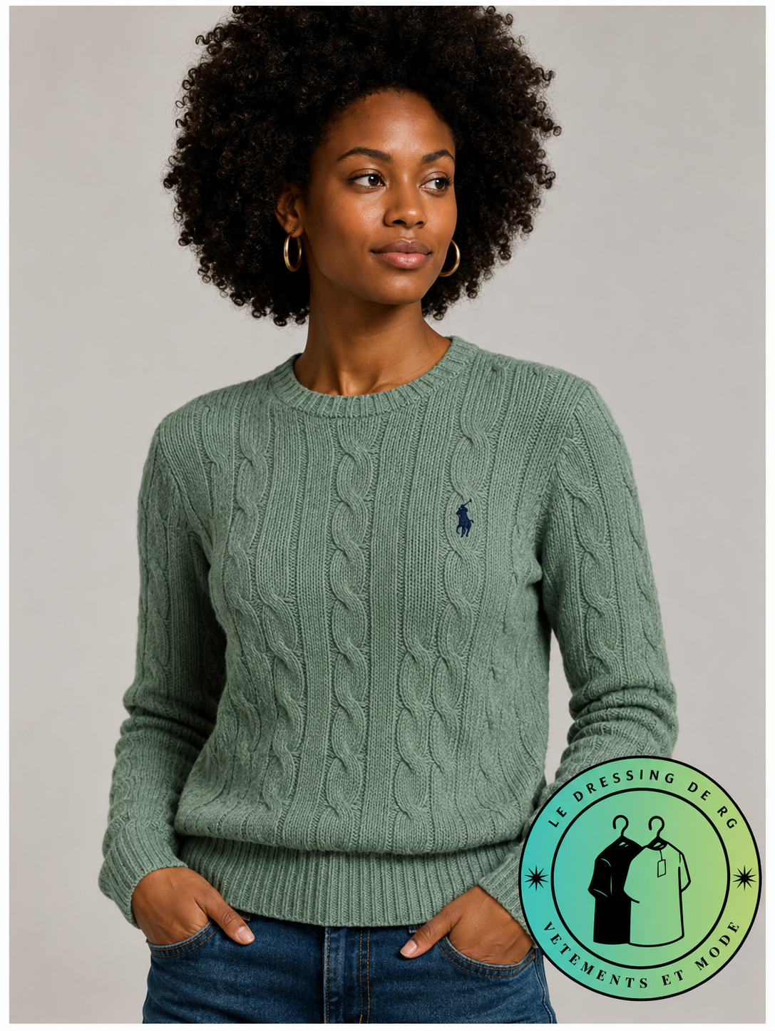 Polo Ralph Lauren   Pull pour homme en coton méché torsadé – Vert Olive